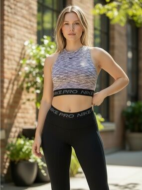 Nike Pro Dri Fit Cropped Tank Small Grey/Pink Spacedye